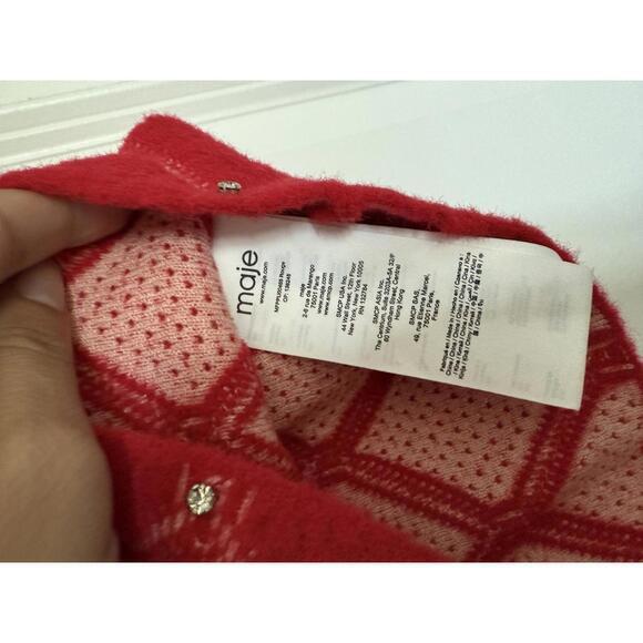 Maje Diamond Pattern Rhinestone Short-Sleeve Sweater • Red/Pink • S (NWOT)‎ - Picture 5 of 9